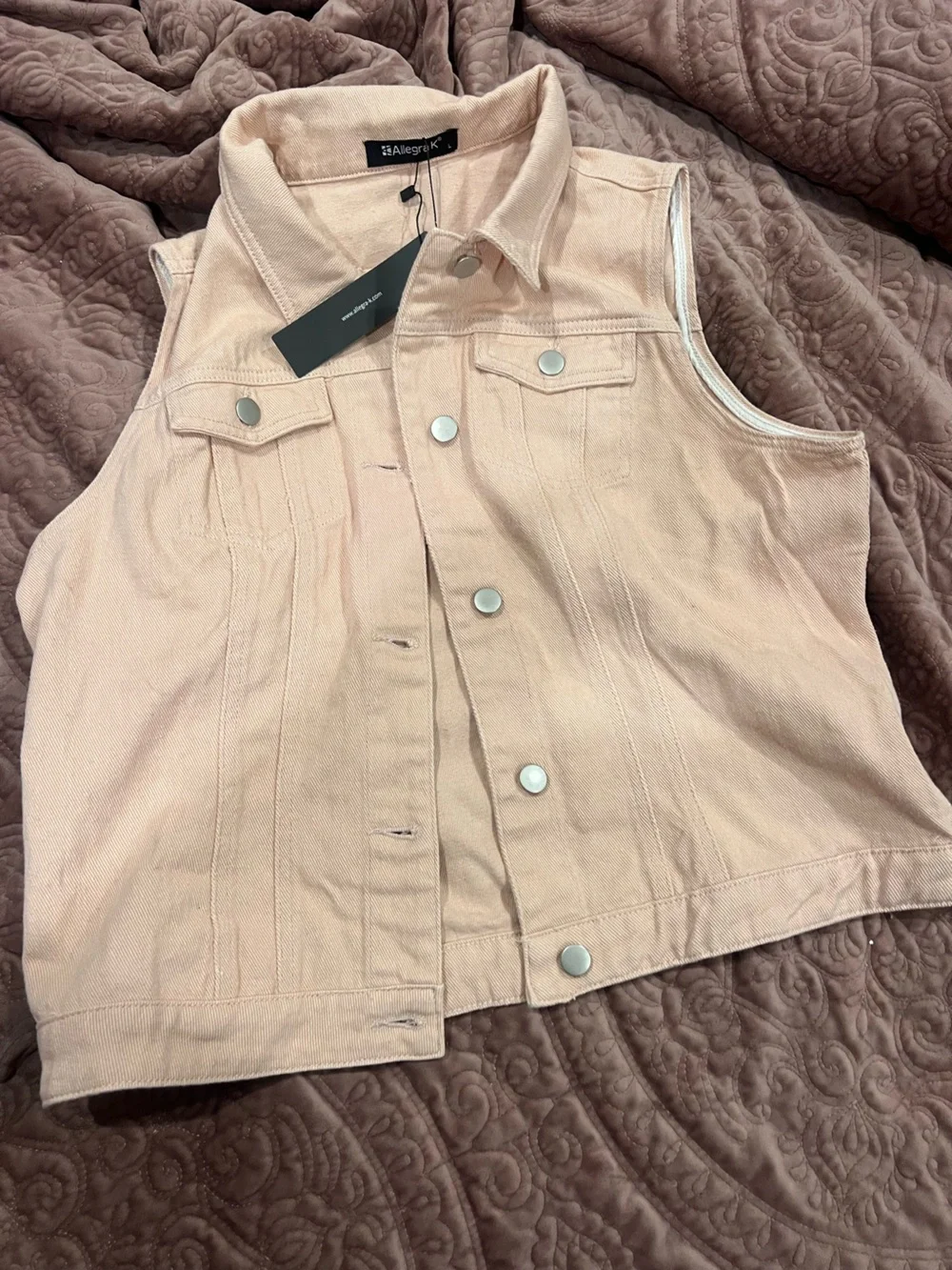 Allegra light pale salmon pink denim vest